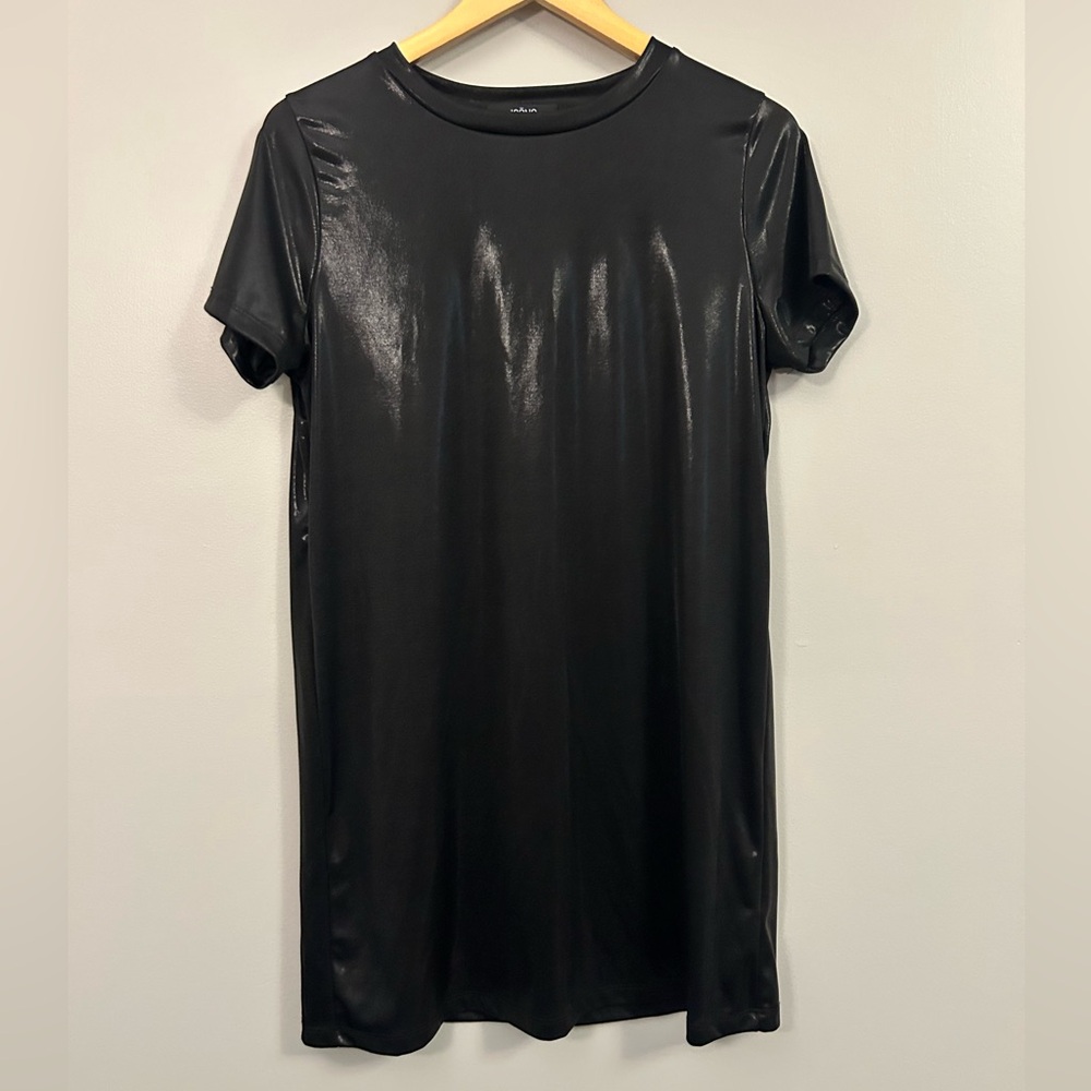 Simons Shiny Black Short Sleeve Shift Dress Size Medium
